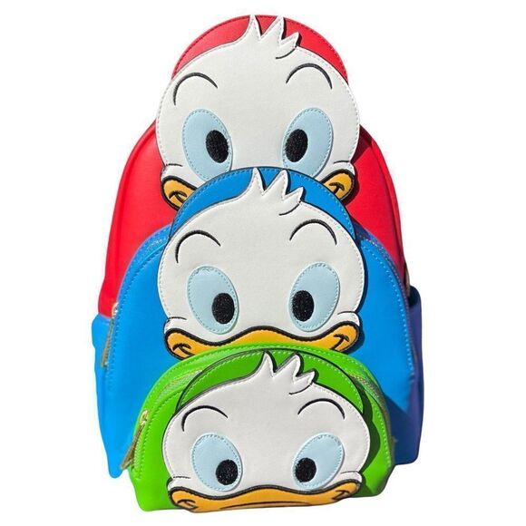 LOUNGEFLY DISNEY DUCKTALES HUEY DEWEY & LOUIE Figural Cosplay Mini Backp…